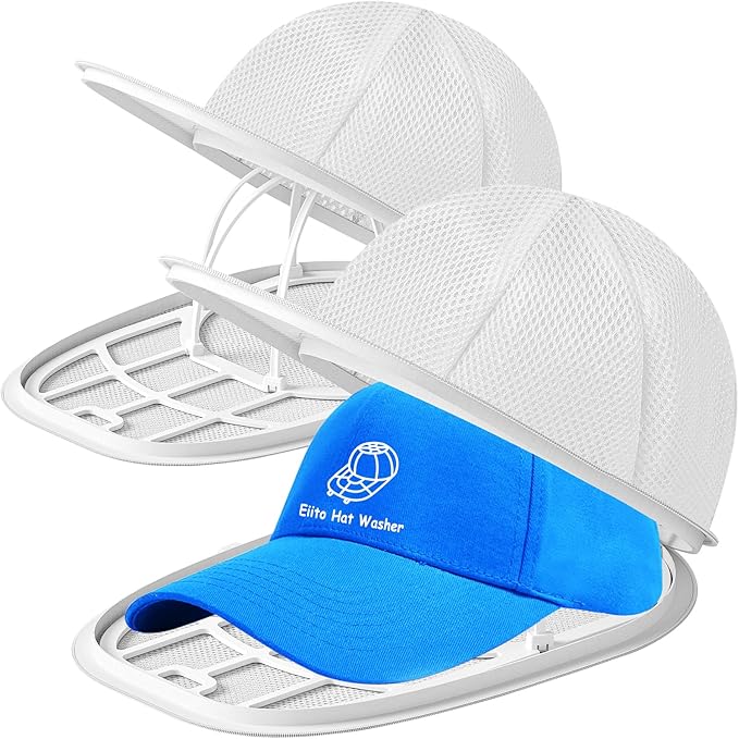 Eiito Hat Washer Cage Hats Cleaner, Hat Washer for baseball caps for Washing Machine or Dishwasher, Ball Cap Washer Frame for Flat & Curved Hats.2-Pack White