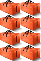 8 Pack Large Strong Moving Bags with Zippers & Carrying Handles - Water-Resistant - Heavy Duty Storage Tote for Space Saving, Fold Flat, Alternative to Moving Box (Orange)
