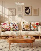 Embroidered Throw Pillow Cover 18x18 Inch - Spring Summer Boho Decorative Pillow Cover with Zipper for Living Room Couch Sofa Bed Aesthetic Design Mushroom Moon Cushion Pillowcase