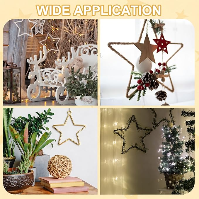 MECCANIXITY 4 Pcs Star Dream Catcher Rings, 12" Dream Catcher Metal Hoops Macrame Wreath Rings Pentagram Floral Hoops for DIY Craft Making Home Wedding Wall Hanging Decoration, Gold