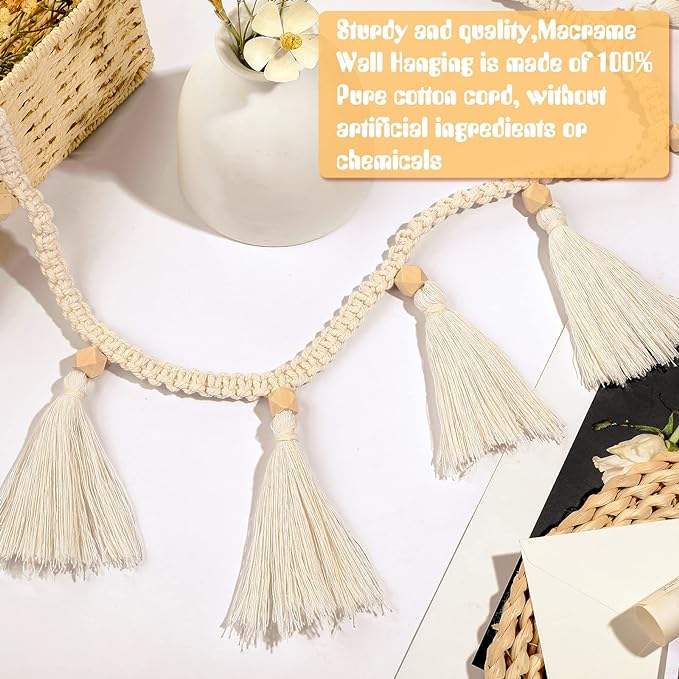 Tatuo Boho Macrame Tassel Garland for Classroom Decor Hanging Tassel Garland Bunting Boho Classroom Decor for Nursery Room Birthday Party Bedroom Dorm(4 Pieces,47.2 Inch)