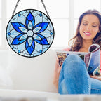 Stained Glass Window Hanging, Blue Tiffany Style Flowers Sun Catcher for Window Door Home Decor Suncatcher Christmas Mother's Day Birthday Gifts for Women Men Mom and Nana 6.3 in