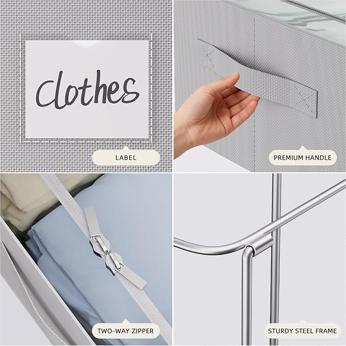 CYhom Under Bed Storage Bins Frame Storage Box Oxford Fabric Sturdy Underbed Container Foldable Stackable Large Capacity Clothes Organizer