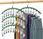 Legging Organizer for Closet, Metal Yoga Pants Hangers 4 Pack w/10 Clips Holds 40 Leggings, Space Saving Hanging Closet Organizer w/Rubber Coated Closet Organizers and Storage, Green