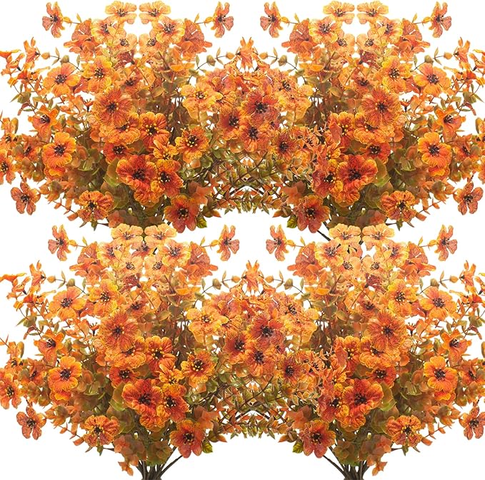 10 Bundles Artificial Fall Flowers Outdoor UV Resistant Fake Flowers