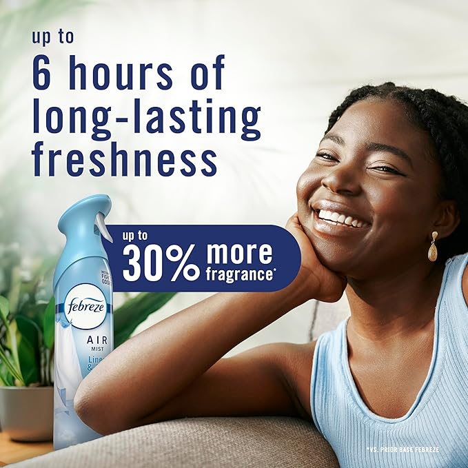 Febreze Air Mist, Air Freshener Spray, Odor Fighting Room Spray, Deodorizer for Home Bathroom Kitchen Office Apartment Dorm Room Classroom, Linen & Sky Scent, 8.1oz (Pack of 6)