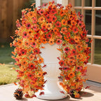 Homsunny Fall Flowers for Outdoors Fake Flowers UV Resistant Artificial Fall Flowers for Home Patio Balcony Yard Porch, Orange and Sunset Red