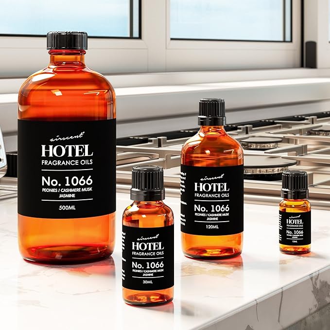 AirScent Hotel Diffuser Oil No. 1066 - Peonies Cashmere Jasmine - Premium Fragrance Oil for Ultrasonic and Waterless Diffusers and Crafting - 10 mL, 0.34 fl oz Glass Dropper Bottle