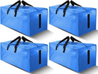 4 Pack Large Strong Moving Bags with Zippers & Carrying Handles - Water-Resistant - Heavy Duty Storage Tote for Space Saving, Fold Flat, Alternative to Moving Box (Sky Blue)