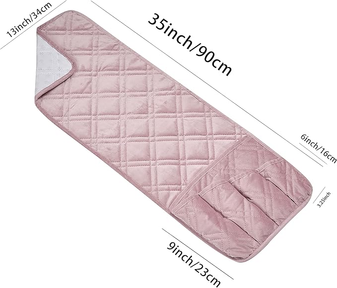 Brilliant Sunshine Pink Velvet Couch Sofa Armrest 5 Pockets Organizer, Slip Resistant Recliner Armchair Caddy, Washable Remote Controls Holder, Storage for Magazine, Tablet, iPad, 35×13", Silver Pink