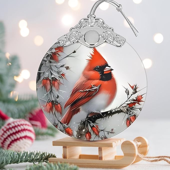 Christmas Ornaments - Stained Glass Cardinal Decor - Tree Ornament - Cardinal Gifts