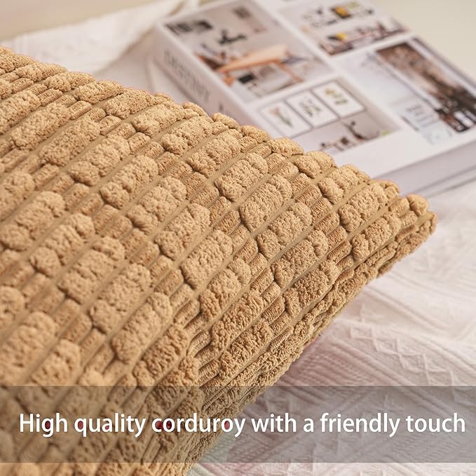 Aegero Pack of 2 Corduroy Decorative Throw Pillow Covers 16x16 Inch Soft Striped Pillow Covers Modern Farmhouse Home Decor for Sofa Living Room Couch Bed（Coffee）
