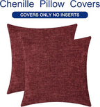 CaliTime Christmas Throw Pillow Covers Decorative 20 X 20 Inches Pack of 2 Cozy Chenille Cushion Cases for Couch Sofa Bed Living Room Home Burgundy