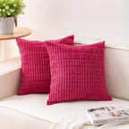 Aegero Pack of 2 Corduroy Decorative Throw Pillow Covers 18x18 InchSoft Boho Striped Pillow Covers Modern Farmhouse Home Decor for Sofa Living Room Couch Bed（Rose Red）