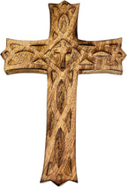 Wooden Cross 10 Inches Handmade Catholic Crucifix Wood Wall Cross Christians Spiritual Hanging Ornament Church Wall Decor For Home Office Living Room Long Hand Carved Ideal Christmas Gift for Women