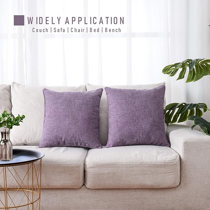HPUK Linen Throw Pillow Covers Pack of 2, 18x18 Inch Accent Cushion Covers for Living Room, Bedroom, Decorative Solid Color Pillow Covers for Couch, Sofa, Chair, Lavender Mist