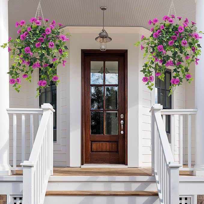 Artificial Flowers Faux Outdoor Plants Artificial Petunias for Outdoors Uv Resistant Fake Petunias Plants Hanging Flower Patio Decor Outside Basket Realistic Silk Plant No Pot(Purple 2pcs)