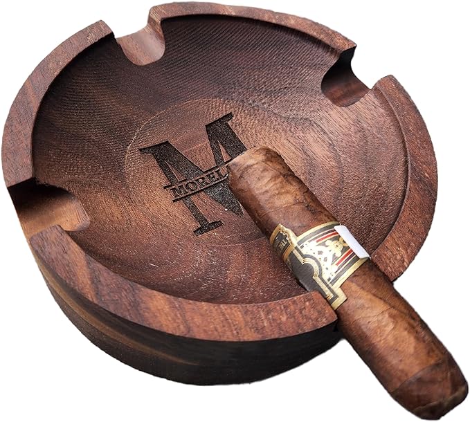 Personalized Name Walnut Cigar Ash Tray For Men Dad Outdoor Cigar Ash Tray for Husband Grandpa Groomsmen Fathers Day Birthday Valentine's Day