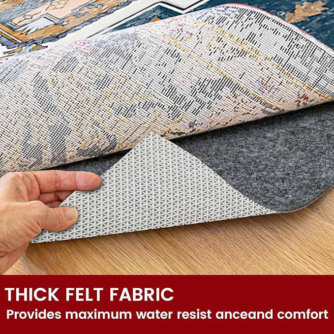 Waterproof Rug Pad, 4x6 ft Area Rug Non-Slip Carpet Pad, Non-Slip Rug Pads for All Floors and Finishes, Felt Pad for Hardwood Floors, Keeps Carpets in Place Soft and Safe