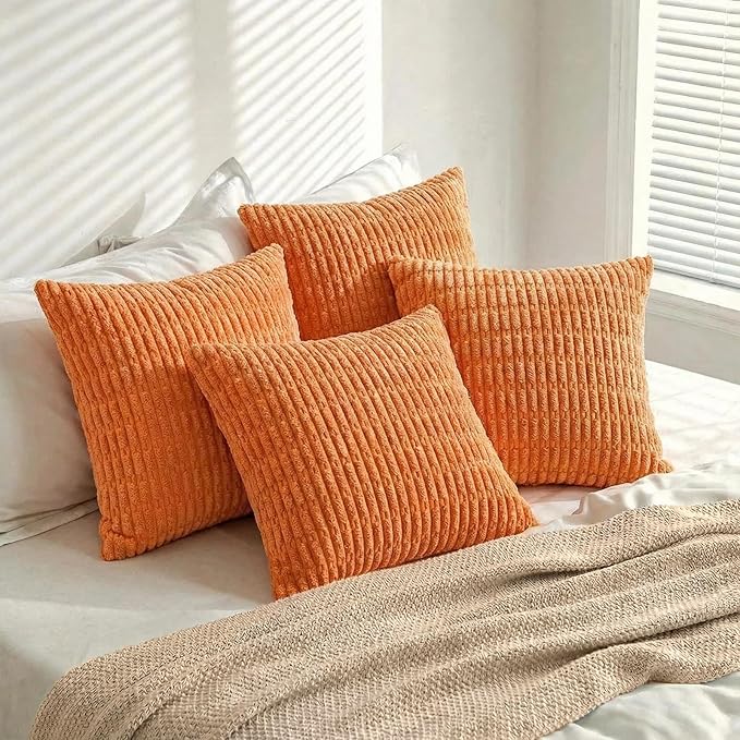Fancy Homi 4 Packs Decorative Throw Pillow Covers for Living Room Couch Bed, Modern Farmhouse Boho Home Décor Accent Cushion Case, 14" x 14", Orange
