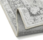 Gray 5x7 Area Rug Washable Vintage Living Room Carpet Non Slip Retro Distressed Low Pile Soft Oriental Medallion Thin Grey Throw Rug for Kitchen Bathroom Office Bedroom Dining Room