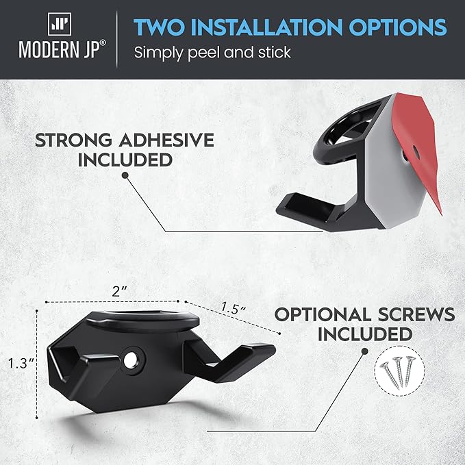 Modern JP Adhesive Hat Hooks for Wall (16-Pack) - Hat Rack for Baseball Caps, Minimalist Hat Display, Strong Hold Hat Hangers for Wall - USA Patented, Black