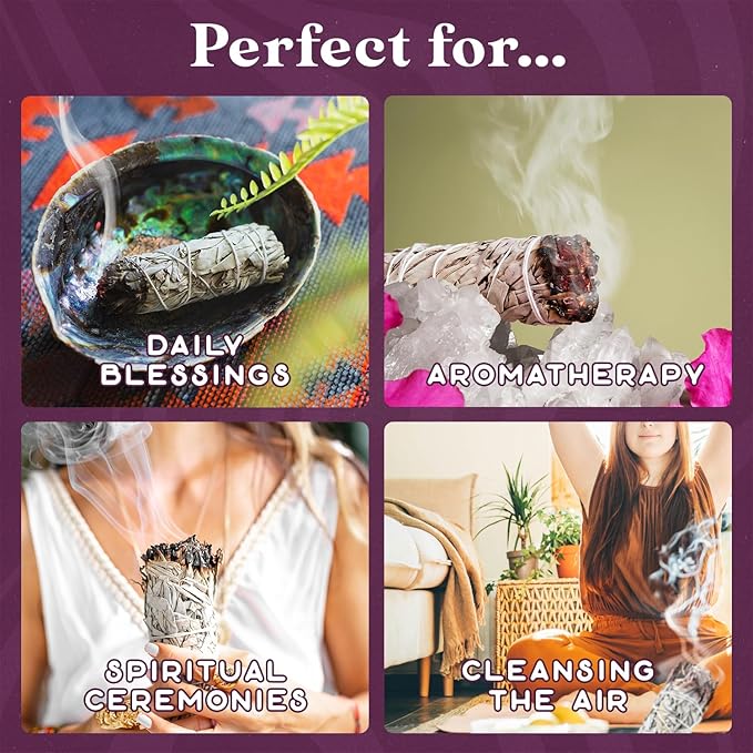 White Sage Smudge Sticks | California Sage Incense Sticks for Home Cleansing, Spiritual Smudging Rituals and Meditation | Sustainably Sourced 4 inch White Sage Bundle | Smudge Kit of 9
