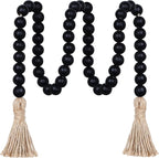 Meplait 39in Wood Bead Garland Farmhouse with Tassels,Versatile Prayer Beads Boho Chic Wall Hanging Home Decor (Black)