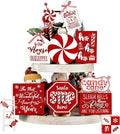 Mifoci 14 Pcs Christmas Tiered Tray Decor Rustic Christmas Decorations Snowman Santa Candy Wood Sign Xmas Table Tiered Tray Winter Farmhouse Rustic Table Decor for New Year Home Shelf Tabletop
