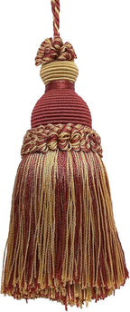 DÉCOPRO Beautiful Hand-Crafted 5" (12.5cm) Key Tassel, 3 1/2" (8.5cm) Loop # IKTJ, Burgundy Gold #1253 (Carmine Red, Yellow Gold, Dark Red) Set of 4