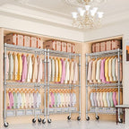 Heavy Duty Rolling Garment Rack 3 Tiers Adjustable Wire Shelving Clothes Rack with 2 Rods and Side Hooks, Storage Closet Clothing Rack with Wheels Chrome 17.7" D x 47.2" W x 83.6" H
