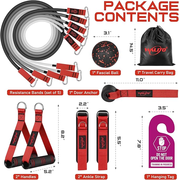 WALITO Resistance Bands Set - Exercise Bands with Handles, Door Anchor, Legs Ankle Straps, for Heavy Resistance Training, Physical Therapy, Muscle Training, Yoga, Home Workouts, Gym