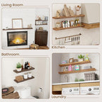 Floating Shelves for Wall Decor, 8" Deep Rustic Solid Elm Wood Floating Shelves Wall Mounted, Wall Shelves with Invisible Bracket for Living Room Bathroom Bedroom Kitchen, 16 Inch Set of 2, Natural
