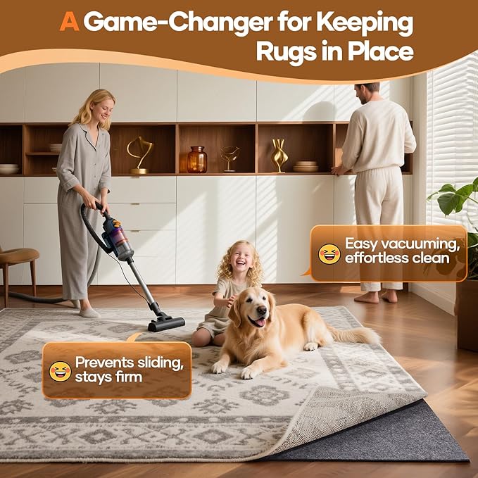 Veken Non Slip Cushioned Rug Pad Gripper 10 x 14 Ft, Felt and Silicone Backing, 1/4 inch Thick Carpet Liner for Hardwood Floors and Finishes, Under Area Rugs Anti Skid Mat, Keep Rugs Safe and in Place