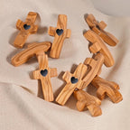 Encouragement Gift Wooden Cross My Heart Fingertip Stress Relief Gifts Small Wood Pocket Cross Handheld (Olive 3pcs)