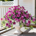 Artificial Fake Flowers Plants for Outdoors Spring Decoration, 2Pcs Faux Petunias with Greenery UV Resistant No Fade, Realistic Silk Flower for Outside Patio Planters Front Porch Window (Fuchsia)