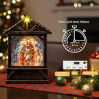 Christmas Snow Globe Lantern Water Glittering Nativity Manger with Star, USB Lined/Battery Operated Lighted Lantern for Christmas Festival Decoration Gifts