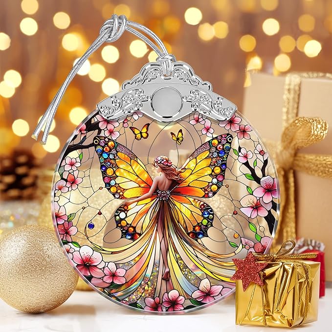 Butterfly Fairy Christmas Ornament - Stained Glass, Tree Decor, Gift Exchange Idea