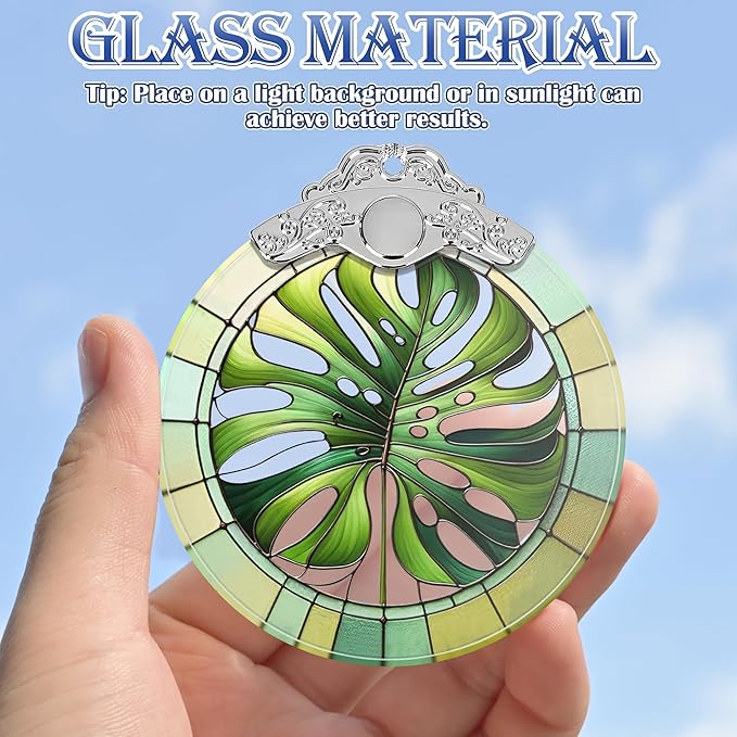 Monstera Leaf Stained Glass Ornament - Christmas Tree Decorations, Holiday Presents, Gift Exchange Ideas