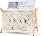 Mkono Macrame Magazine Rack Boho Storage Holder Standing Basket for Books, Newspapers, Swaddle Blanket, Dorm Essentials, Living Room, Bathroom, Office, Nursery, Home Decor, Medium Size, 14”L x 10”W
