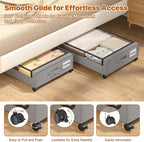 Under Bed Storage with Wheels,XXL 60L Under Bed Storage Containers with Clear Lids, Rolling Under Bed Metal Drawer for Clothes, Shoes,Toys(Gray, 2 Pack)