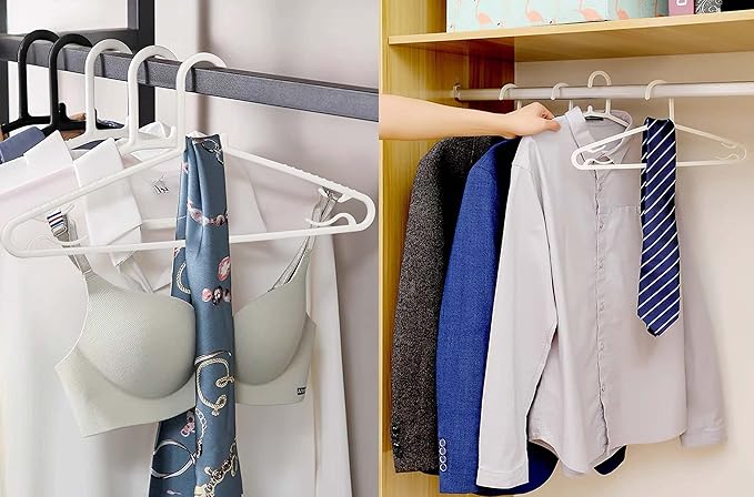 Plastic White Hangers 50 Pack, Light Weight Durable Clothes Hangers G-Shape Hangers Standard Size Ideal for Tank T-Shirts Dresses Jackets Suits Blouses Ties Leggings