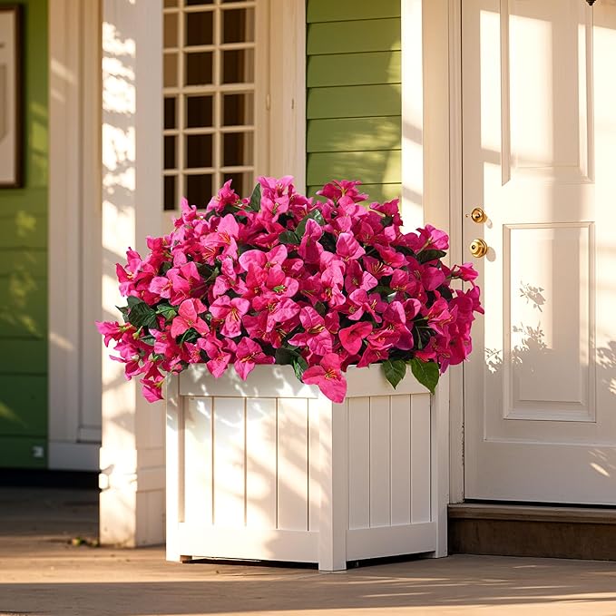 Faux Bougainvillea Artificial Flowers Plants for Outdoors, 4 Bundles Spring Fake Outdoor Flowers Silk Bougainvillea for Outside UV Resistant Realistic for Porch Patio Window Planter Garden Home, White