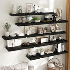 12 Inch Square Floating Shelves for Wall 2 Pack, 12"D Wood Grain Bathroom Shelves with Invisible Brackets, Easy Install Engineered Wood Storage Shelves for Kitchen, Living Room, Bedroom, Black Finish