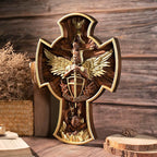 BGCOPPER Saint Michael Cross Wall Decor, Wooden Holy Trinity Crucifix Wall Cross, Jesus Cross for Wall Hanging Christmas Gift (14 Inch)