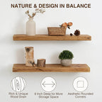 Dreamland 24" Rustic Elm Wood Floating Shelves, 8 Inch Deep Wall Shelves, Wall Mounted Floating Shelf with Invisible Bracket, Heavy-Duty Display Shelf - for Living Room, Kitchen, Bathroom, Set of 2