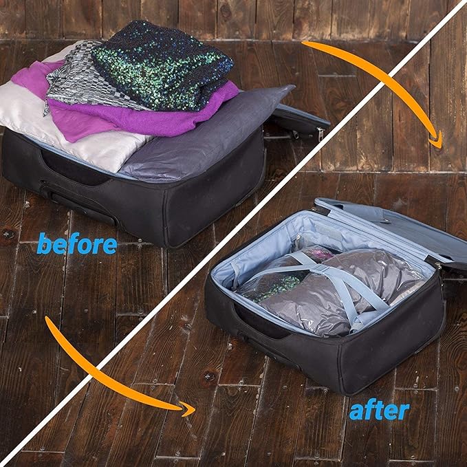 12 Space Saver Storage Bags for Clothes for Travel - Compression, no Vacuum Sacks - Luggage Accessories