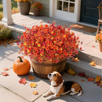 Fall Mums Artificial Flowers for Outdoors Potted, Fake Fall Daisy Flower with Realistic Eucalyptus Leaves, Fake Plants for Greenery Boxwood Porch Patio Garden Pot Courtyard Lawn, 12 Bundles