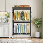 VIPEK R2 Clothes Rack Heavy Duty Clothing Rack for Hanging Clothes, Rolling Garment Rack Adjustable Closet Racks with Double Rods & Hooks, Freestanding Wardrobe Closet Coat Storage Racks, Black