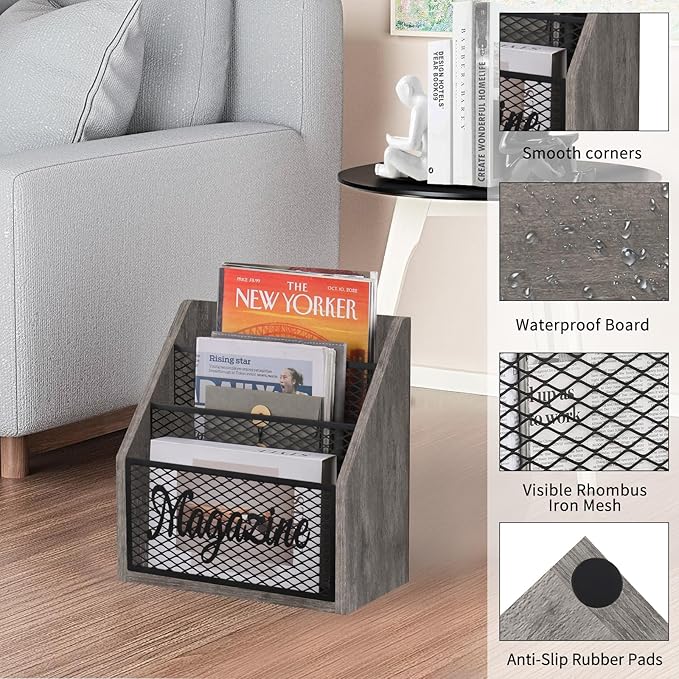 YINMIT Magazine Holder, Stepped 3 Tier Magazine Rack Floor, Magazine Storage Basket, Folder Organizer Bin for Magazines,Books,Newspapers,Tablets